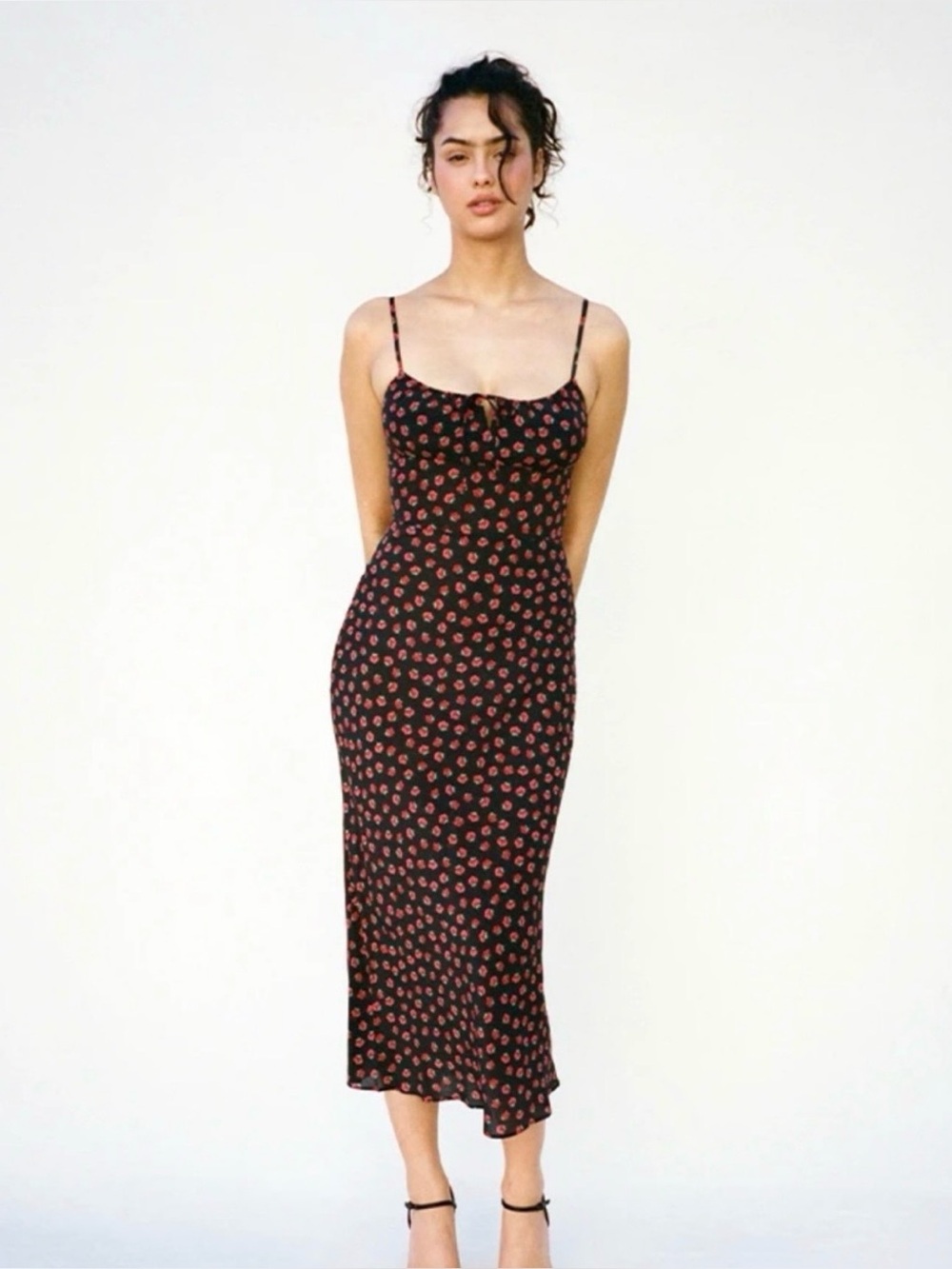 Black dress with rose pattern